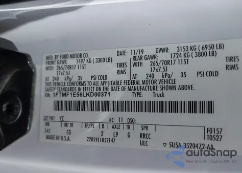 2020 Ford F-150 Xl from USA, damaged, VIN 1FTMF1E56LKD00371